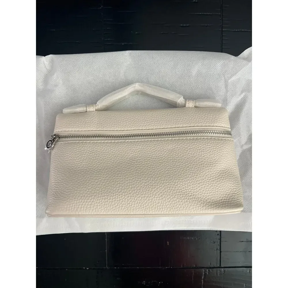 New Off White Grained Faux Leather Extra Pocket L19 Top Handle Crossbody Purse